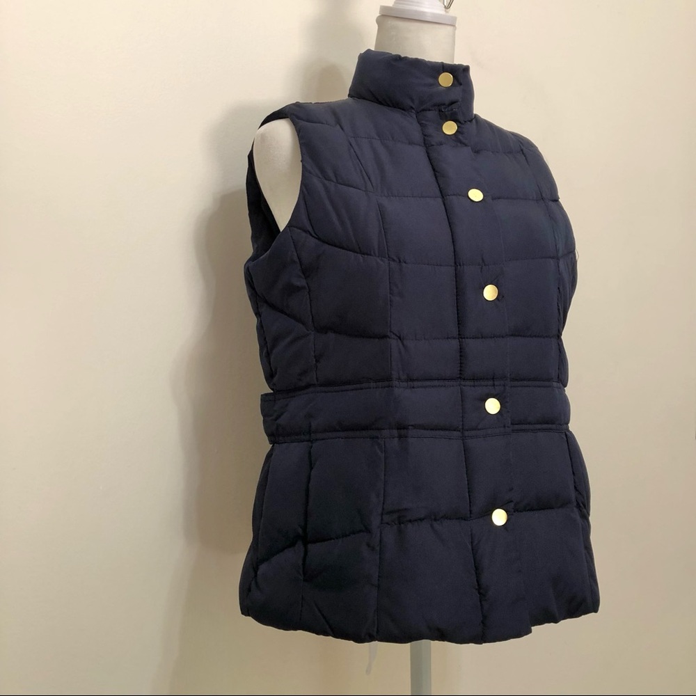Crown & Ivy Navy Puffer Jacket Vest Chic Resort